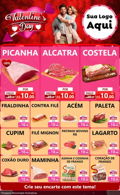Modelo de Encarte para Encarte Grande com o tema Valentine's Day para Açougue