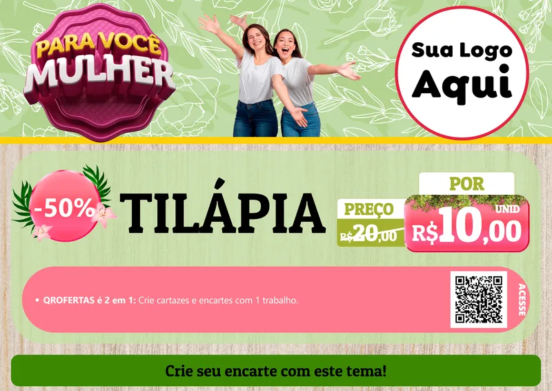 Modelo de Cartaz para Cartaz A4 Horizontal com o tema Para Você Mulher para Peixaria