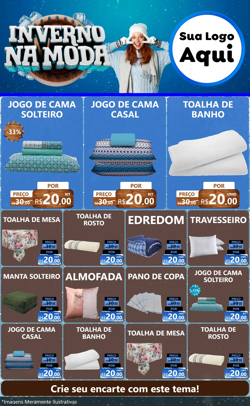 Modelo de Encarte para Encarte Grande com o tema Inverno na Moda para Cama, Mesa e Banho