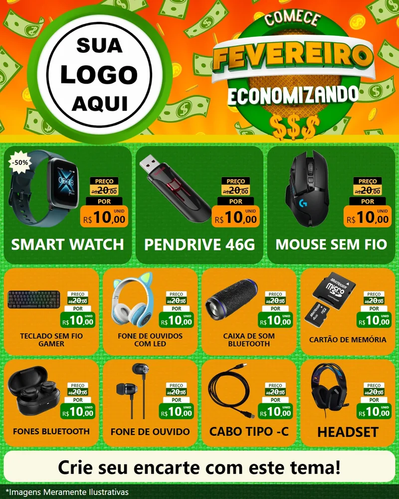 Modelo de Rede Social para Feed Instagram com o tema Comece Fevereiro Economizando para Informática