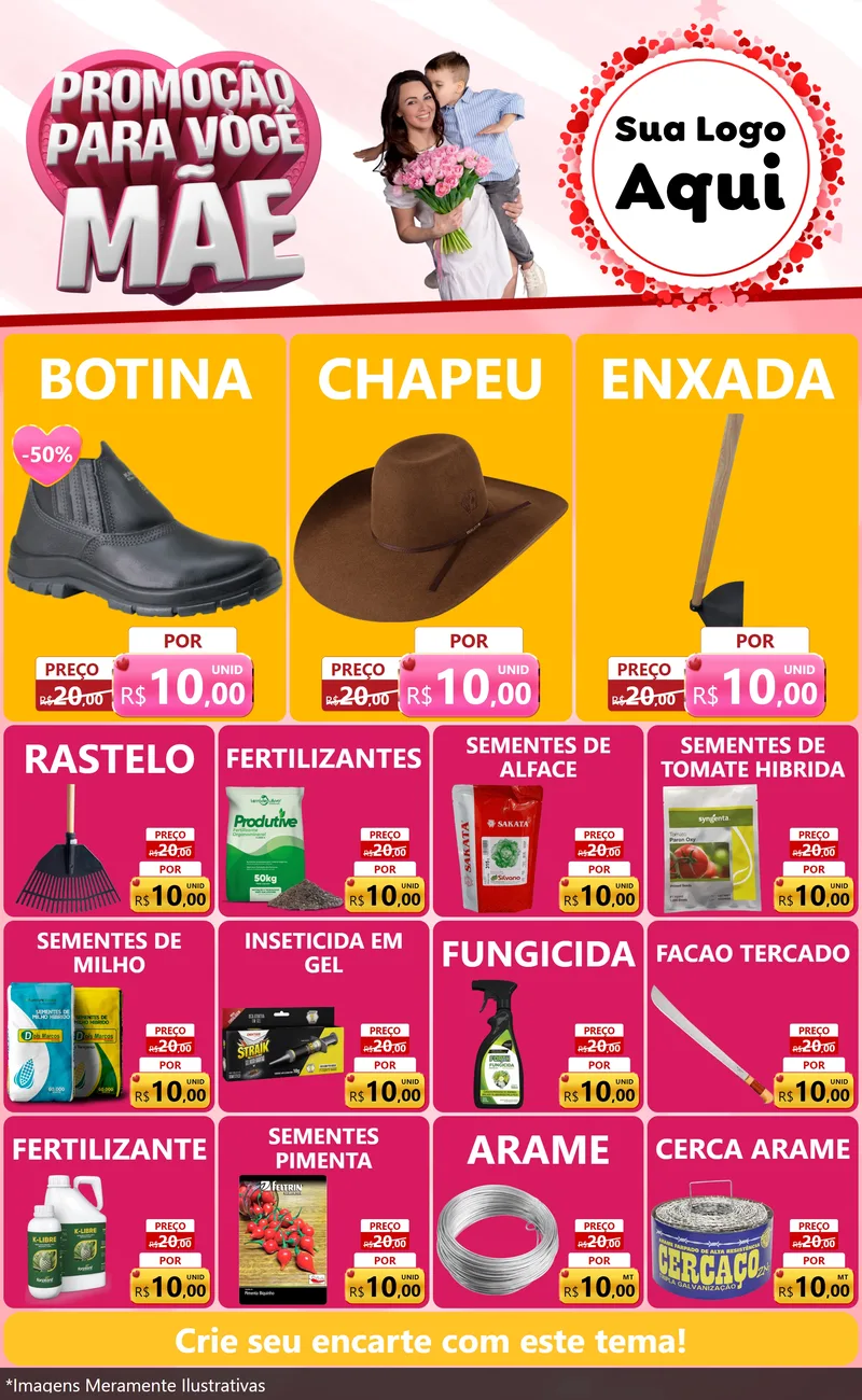 Modelo de Encarte para Encarte Grande com o tema Promoção Para Você Mãe para Agropecuária