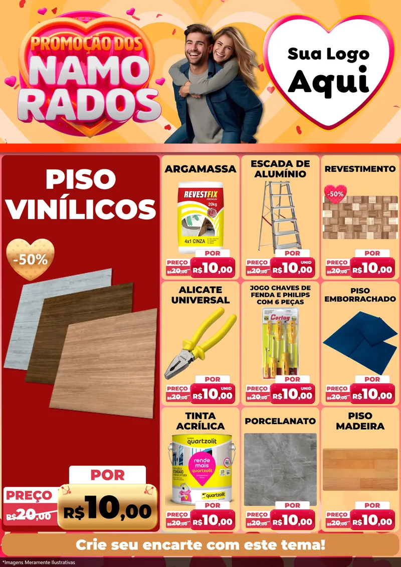 Modelo de Encarte para Encarte A4 Vertical com o tema Promoção dos Namorados para Material para Construção