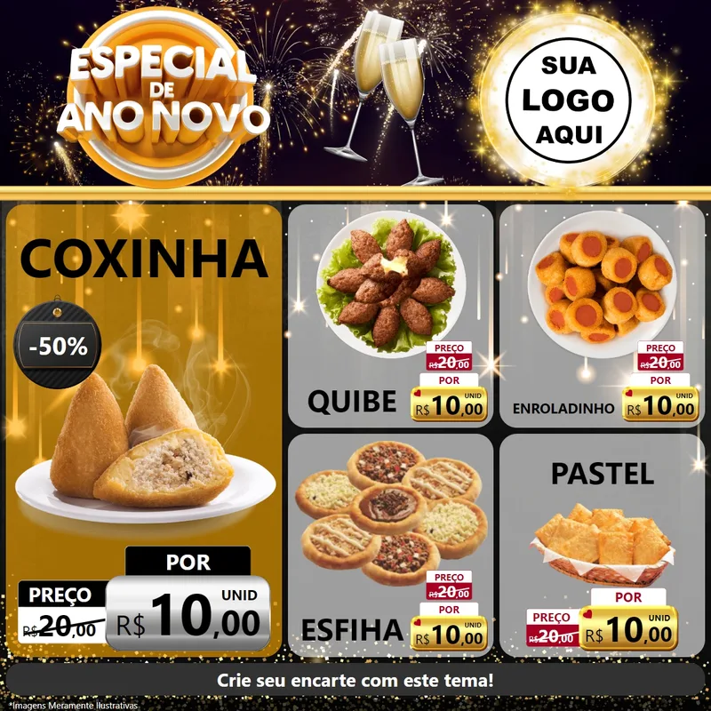 Modelo de Rede Social para Feed Facebook com o tema Especial de Ano Novo para Salgadaria