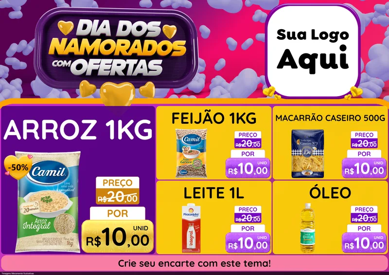 Modelo de Encarte para Encarte A4 Horizontal com o tema Dia Dos Namorados Com Ofertas para Supermercado