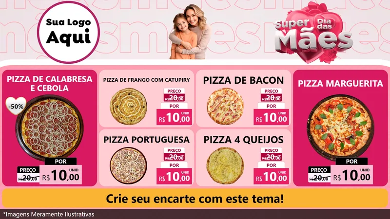 Modelo de TV para TV Horizontal com o tema Super Dia Das Mães para Pizzaria