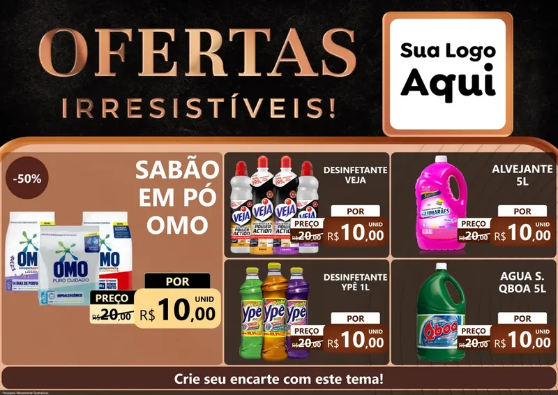 Modelo de Encarte para Encarte A4 Horizontal com o tema Ofertas Irresistíveis! para Produtos de Limpeza