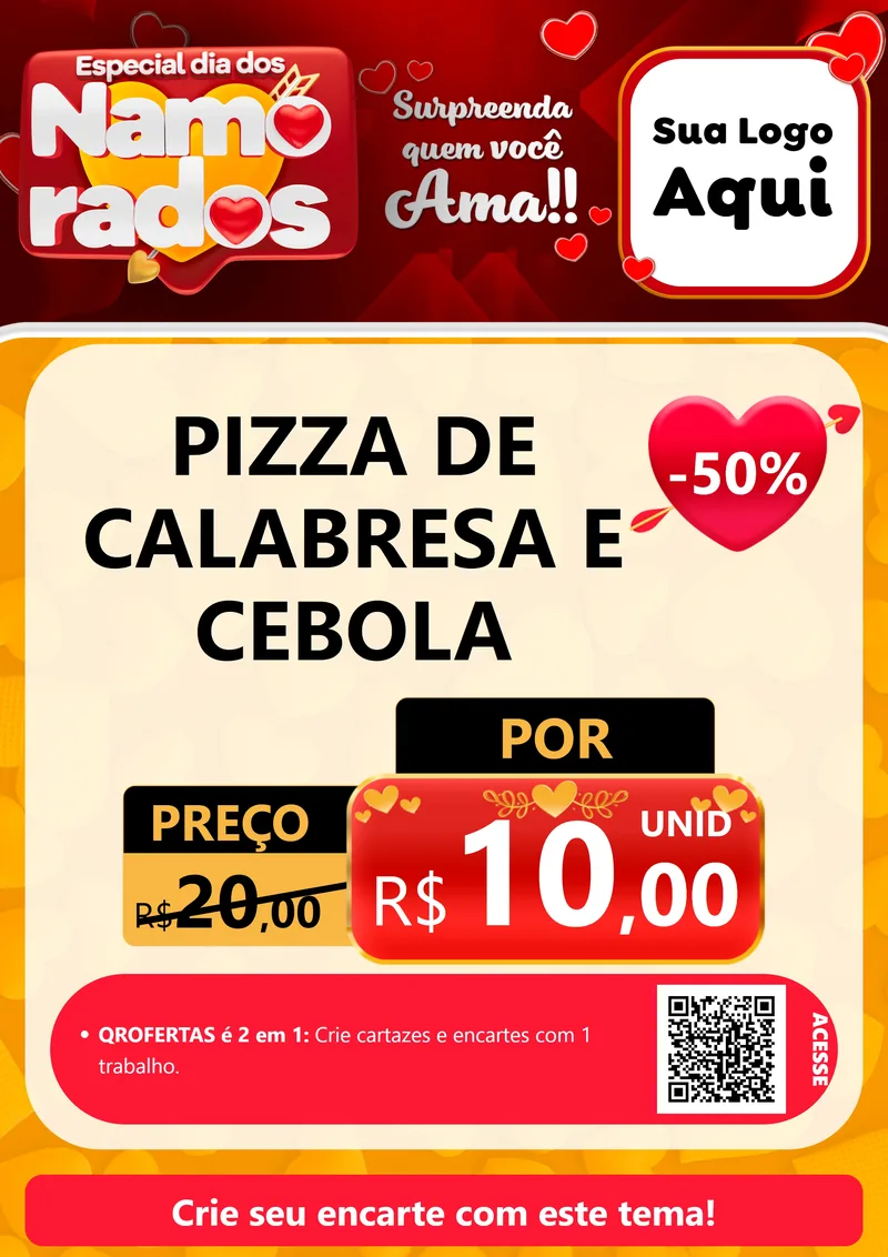 Modelo de Cartaz para Cartaz A4 Vertical com o tema Especial Dia dos Namorados para Pizzaria