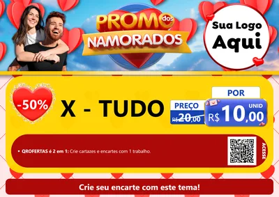 Modelo de Cartaz para Cartaz A4 Horizontal com o tema Promo dos Namorados para Hamburgueria