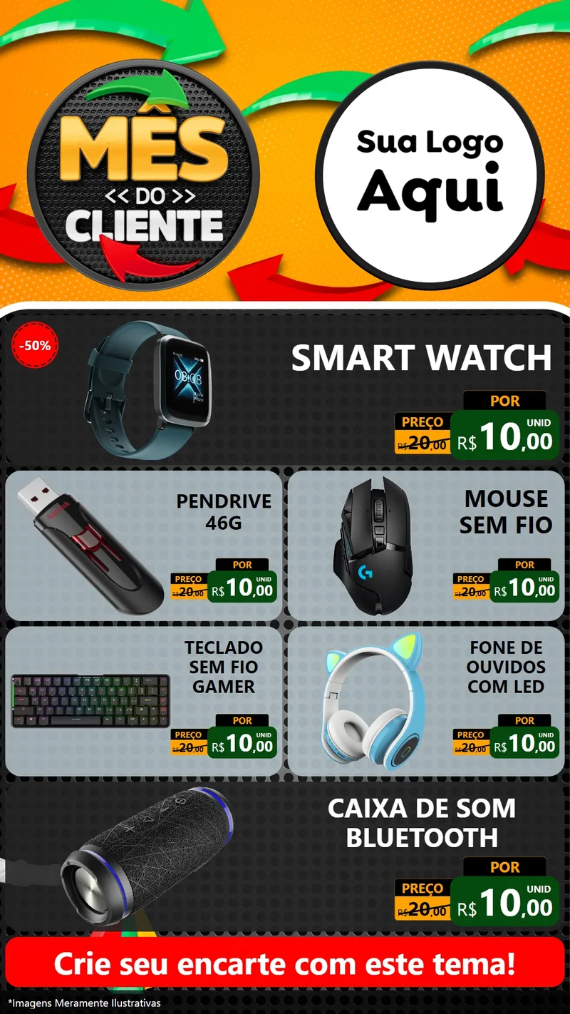 Modelo de TV para TV Vertical com o tema Mês do Cliente para Informática