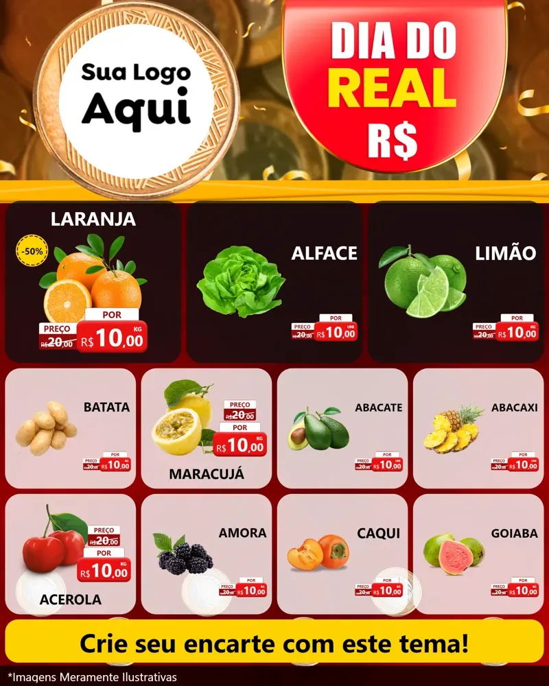 Modelo de Rede Social para Feed Instagram com o tema Dia do Real para Hortifrúti