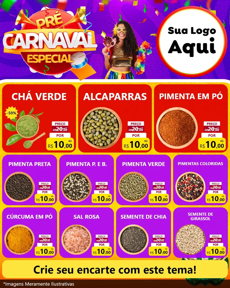 Modelo de Rede Social para Feed Instagram com o tema Pré-Carnaval Especial para Produtos Naturais