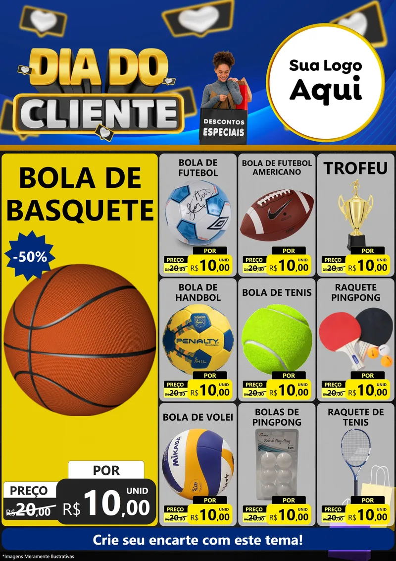 Modelo de Encarte para Encarte A4 Vertical com o tema Dia Do Cliente para Artigos Esportivos