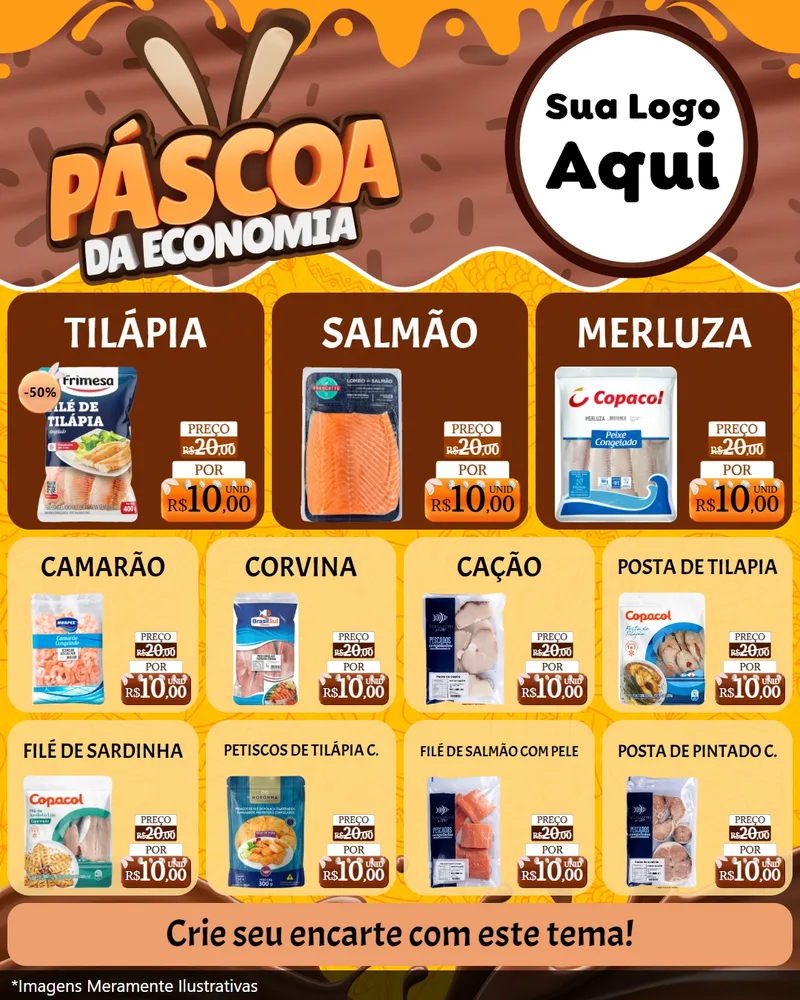 Modelo de Rede Social para Feed Instagram com o tema Páscoa da Economia para Peixaria