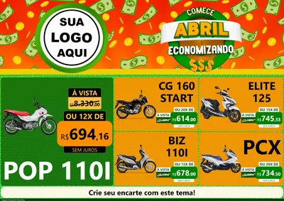 Modelo de Encarte para Encarte A4 Horizontal com o tema Comece Abril Economizando para Concessionaria de Motos