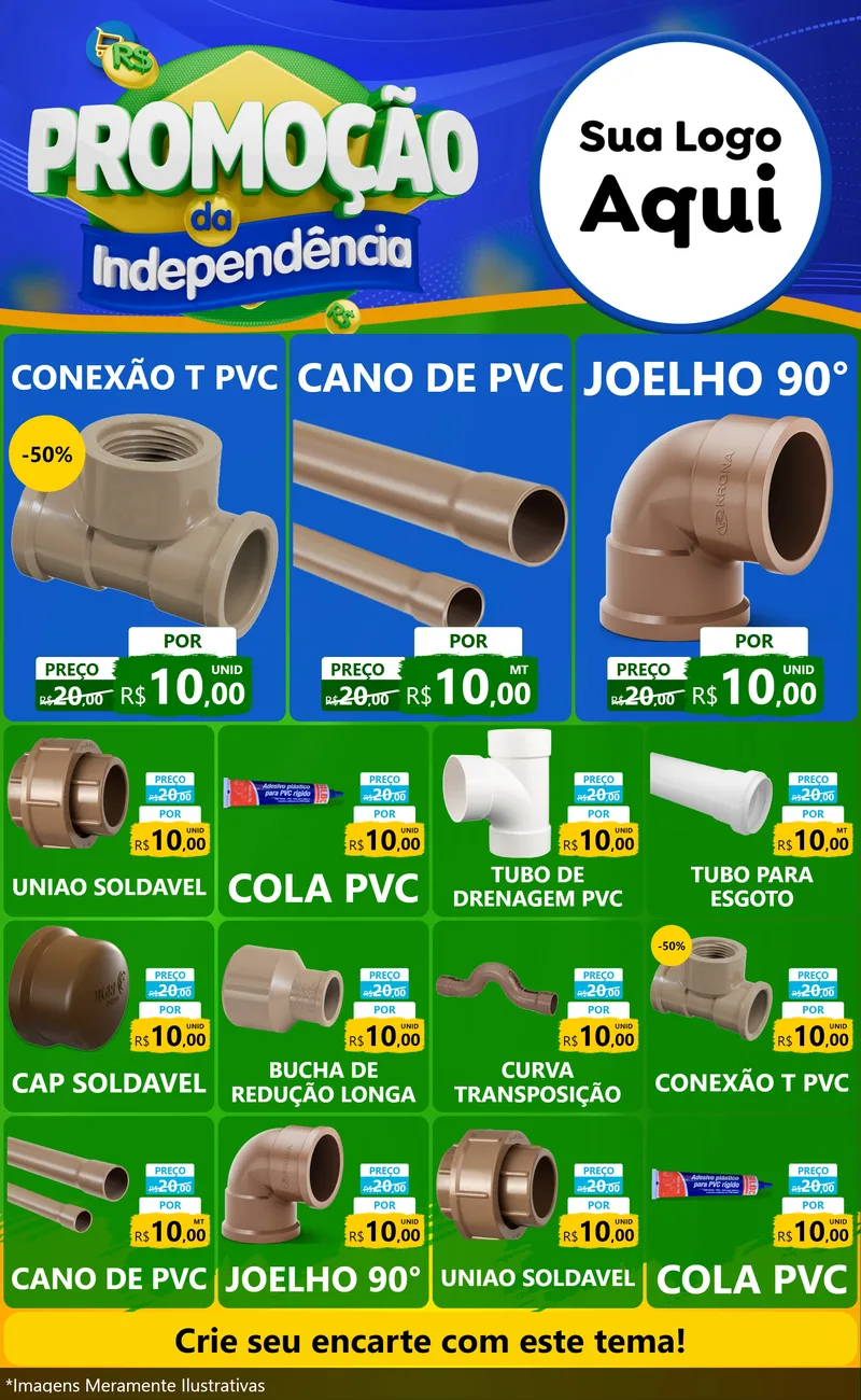 Modelo de Encarte para Encarte Grande com o tema Promoção da Independência para Tubos e conexões