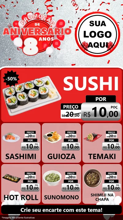 Modelo de Rede Social para Stories com o tema Promoção de Aniversário - 8 Anos para Comida japonesa