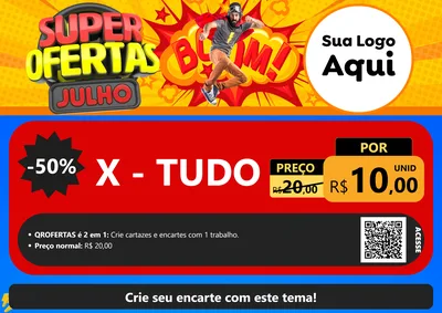 Modelo de Cartaz para Cartaz A4 Horizontal com o tema Super Ofertas Julho para Hamburgueria