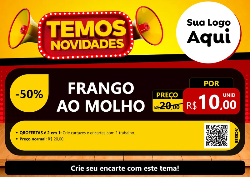 Modelo de Cartaz para Cartaz A4 Horizontal com o tema Temos Novidades para Restaurante