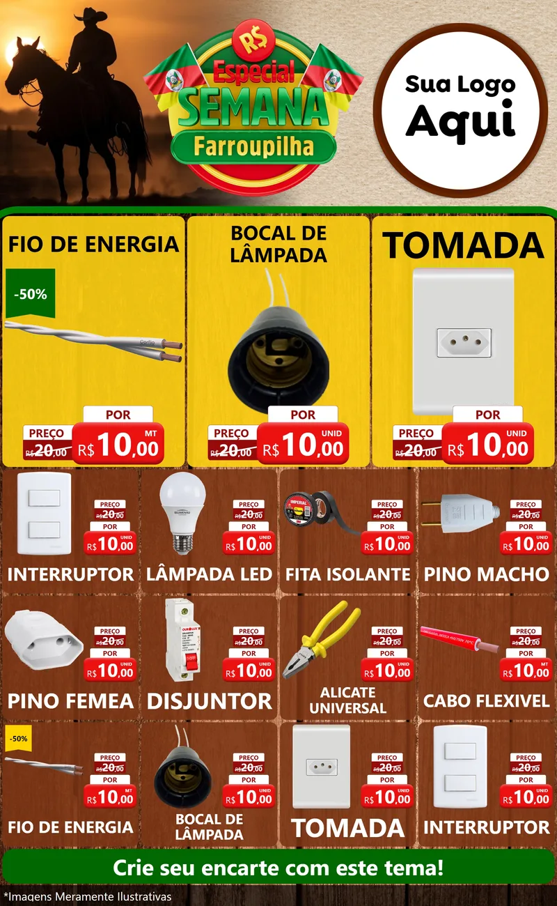 Modelo de Encarte para Encarte Grande com o tema Especial Semana Farroupilha para Materiais Elétricos