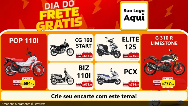 Modelo de TV para TV Horizontal com o tema Dia do Frete Grátis para Concessionaria de Motos