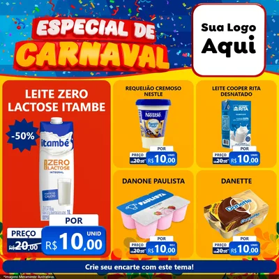 Modelo de Rede Social para Feed Facebook com o tema Especial de Carnaval para Frios e Laticínios
