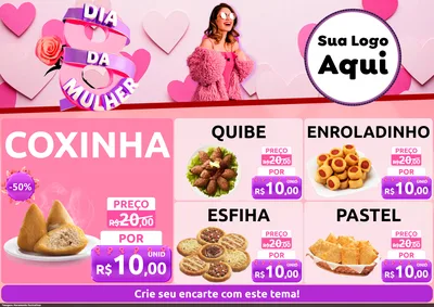 Modelo de Encarte para Encarte A4 Horizontal com o tema Dia da Mulher para Salgadaria