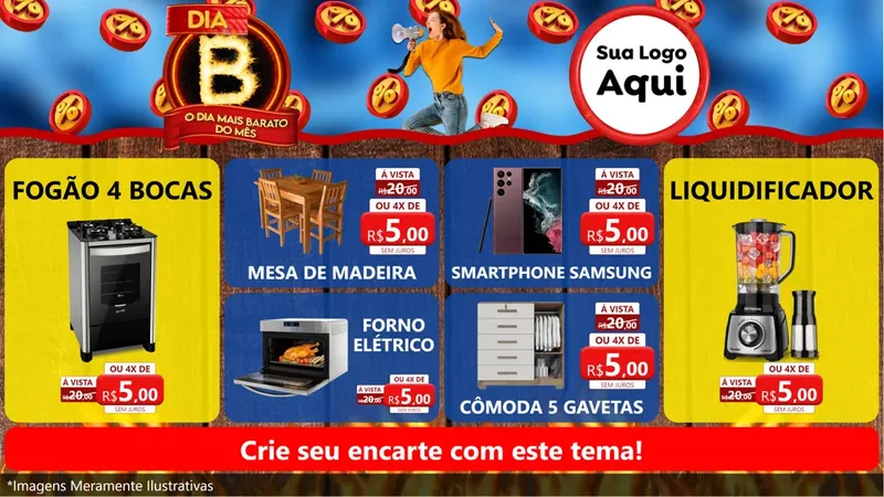 Modelo de TV para TV Horizontal com o tema Dia B - O Dia Mais Barato Do Mês para Móveis e Eletro