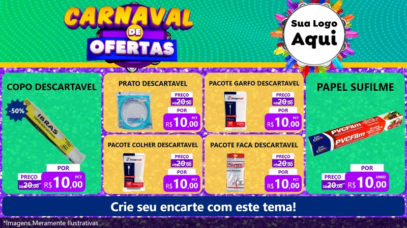Modelo de TV para TV Horizontal com o tema Carnaval de Ofertas para Embalagens