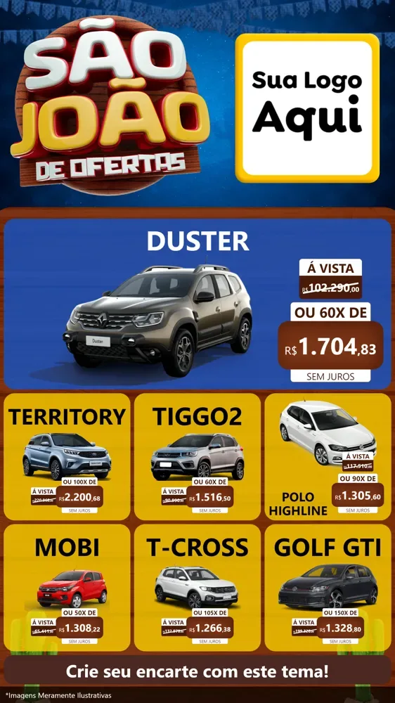 Modelo de Rede Social para Stories com o tema São João Ofertas Imbatíveis! - Junina para Concessionaria de Carros