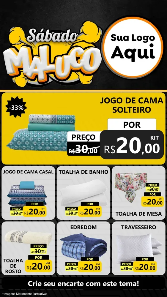 Modelo de Rede Social para Stories com o tema Sábado Maluco para Cama, Mesa e Banho