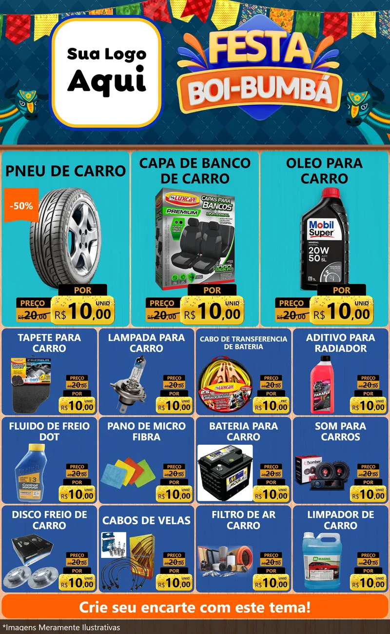 Modelo de Encarte para Encarte Grande com o tema Festa Boi Bumbá para Auto peças