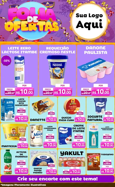 Modelo de Encarte para Encarte Grande com o tema Folia de Ofertas para Frios e Laticínios