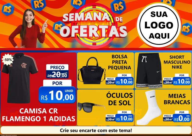 Modelo de Encarte para Encarte A4 Horizontal com o tema Semana de Ofertas para Roupas e acessórios