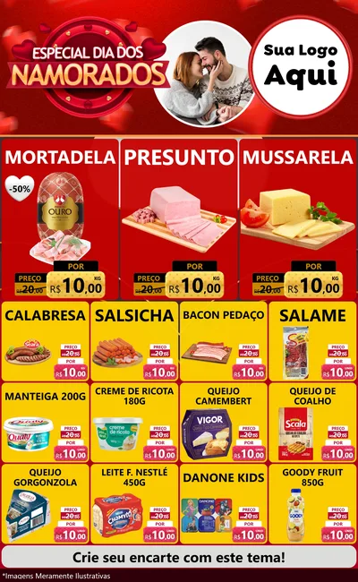 Modelo de Encarte para Encarte Grande com o tema Especial Dia Dos Namorados para Frios e Laticínios