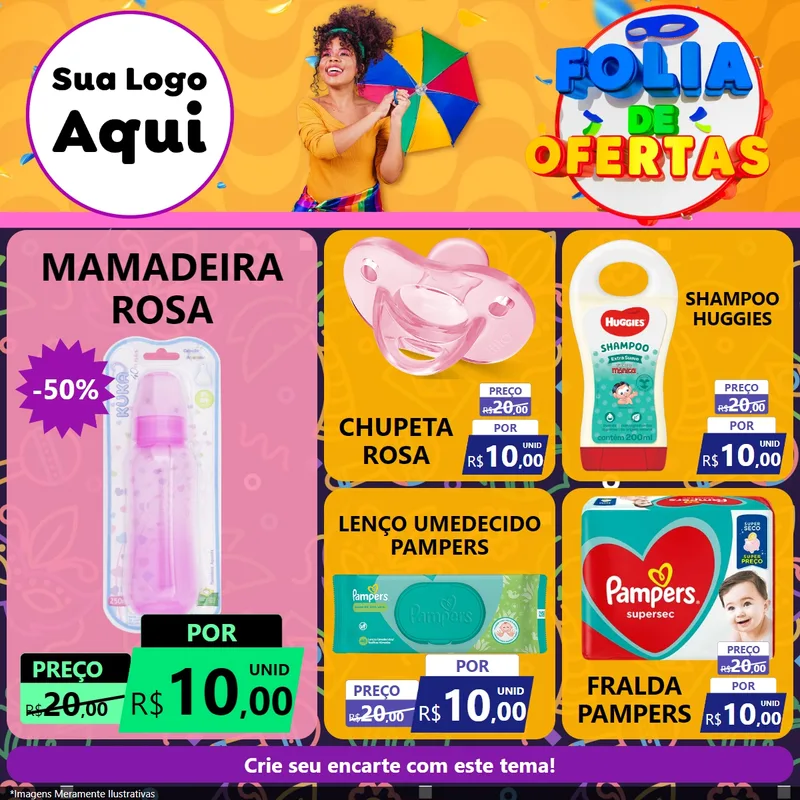 Modelo de Rede Social para Feed Facebook com o tema Folia de Ofertas para Bebês
