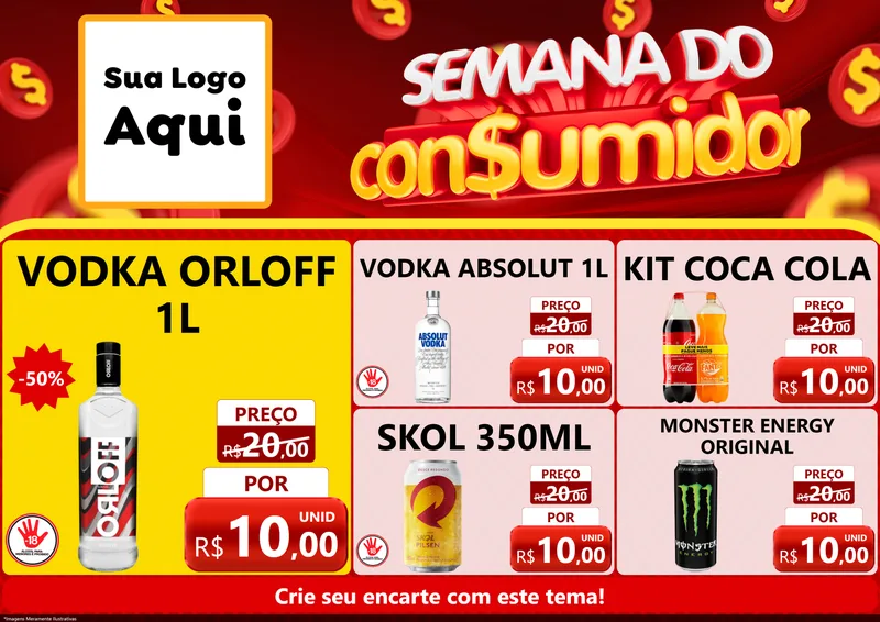 Modelo de Encarte para Encarte A4 Horizontal com o tema Semana do Consumidor para Distribuidora de bebidas