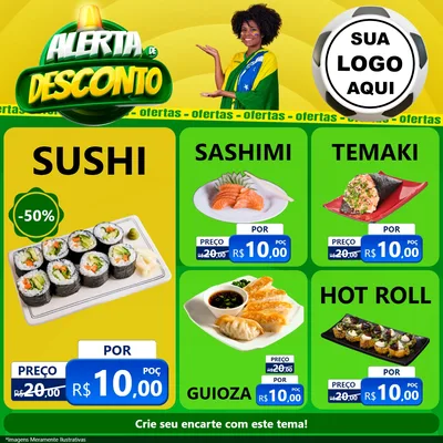 Modelo de Rede Social para Feed Facebook com o tema Alerta de Desconto para Comida japonesa