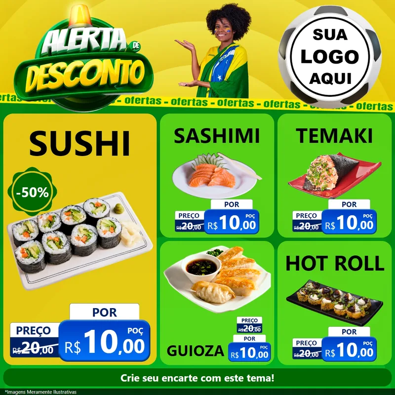Modelo de Rede Social para Feed Facebook com o tema Alerta de Desconto para Comida japonesa