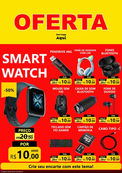 Modelo de Encarte para Encarte A4 Vertical com o tema OFERTA - Vermelho Cartaz para Informática