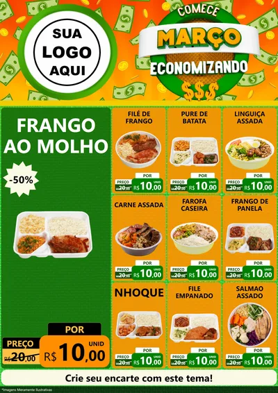 Modelo de Encarte para Encarte A4 Vertical com o tema Comece Março Economizando para Restaurante
