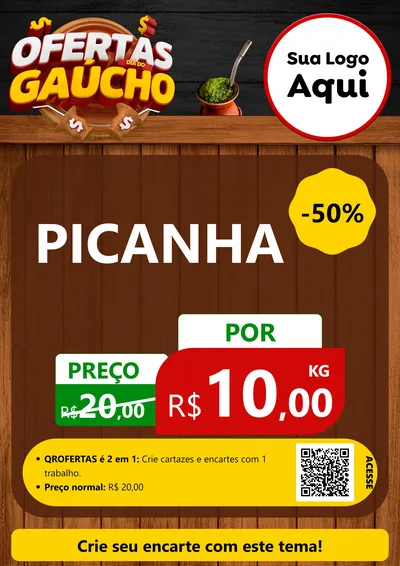 Modelo de Cartaz para Cartaz A4 Vertical com o tema Ofertas Dia do Gaúcho para Açougue