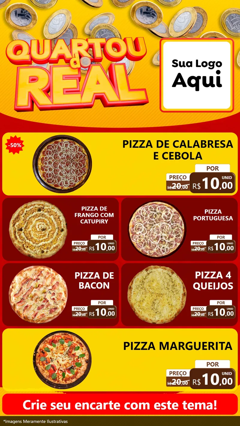 Modelo de TV para TV Vertical com o tema Quartou do Real para Pizzaria
