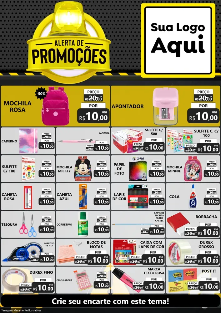 Modelo de Encarte para Encarte A4 Vertical com o tema Alerta de Promoções para Papelaria
