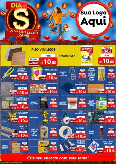 Modelo de Encarte para Encarte A4 Vertical com o tema Dia S - O Dia Mais Barato Do Mês para Material para Construção