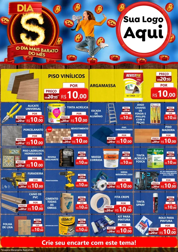 Modelo de Encarte para Encarte A4 Vertical com o tema Dia S - O Dia Mais Barato Do Mês para Material para Construção