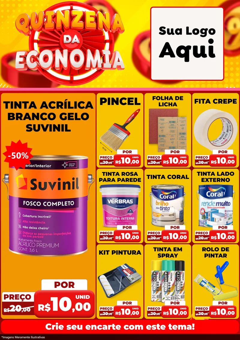 Modelo de Encarte para Encarte A4 Vertical com o tema Quinzena Da Economia para Tintas e Ferramentas