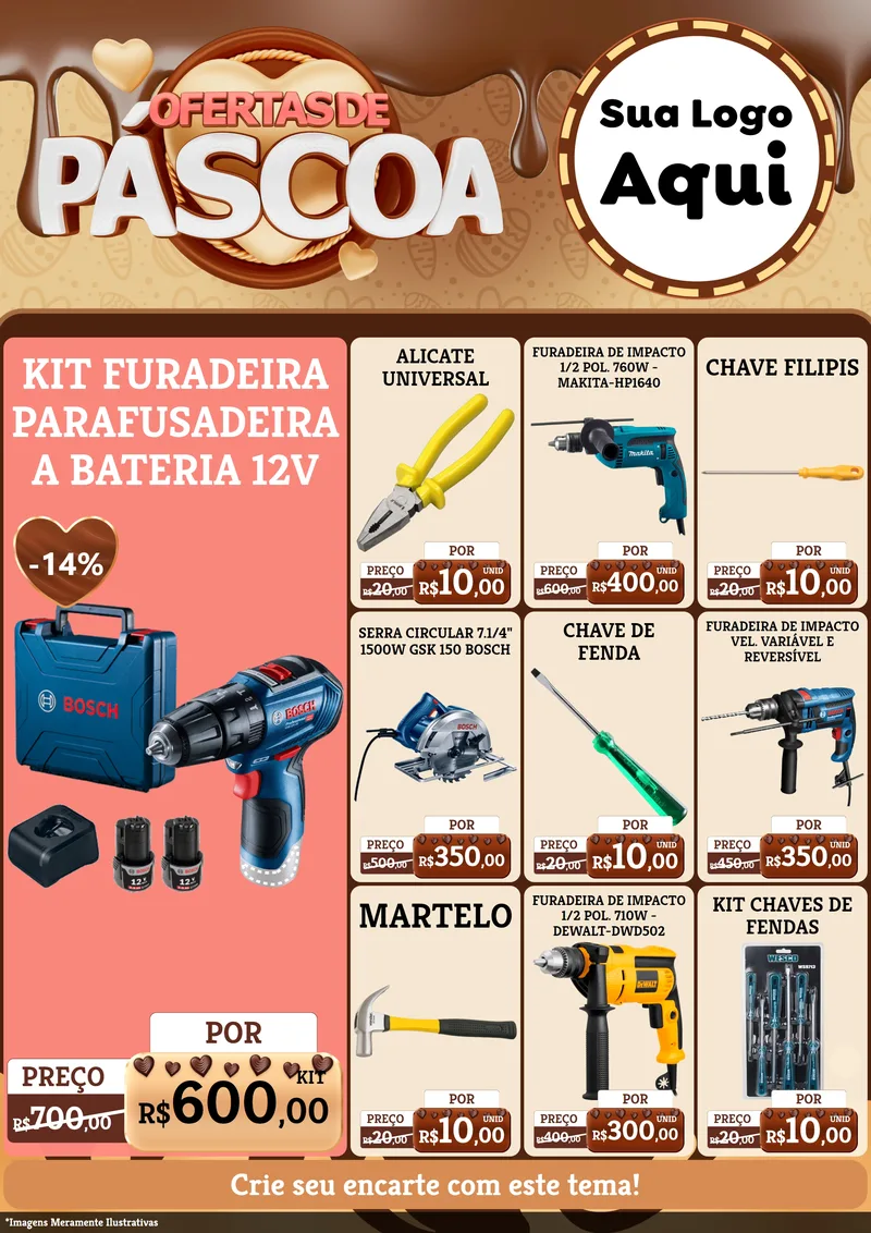 Modelo de Encarte para Encarte A4 Vertical com o tema Ofertas de Páscoa para Maquinas e Ferramentas
