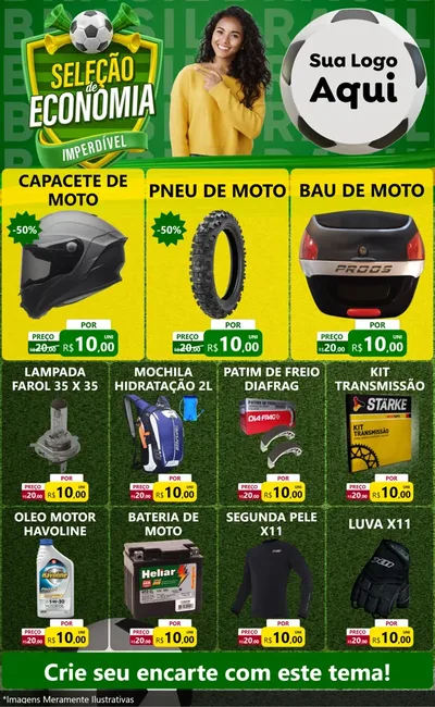 Modelo de Encarte para Encarte Grande com o tema Seleção de Economia - Copa para Moto peças