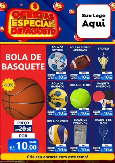 Modelo de Encarte para Encarte A4 Vertical com o tema Ofertas Especiais de Agosto para Artigos Esportivos