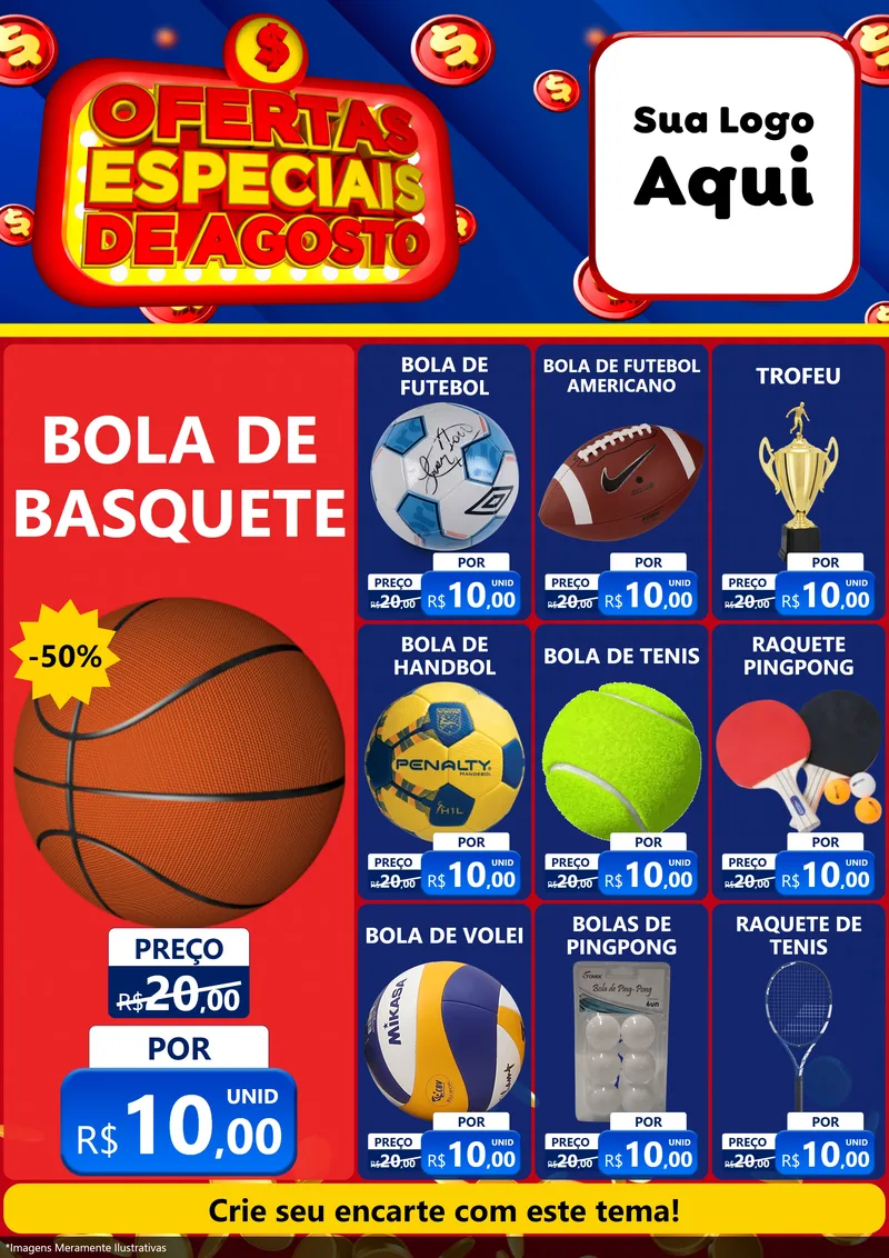 Modelo de Encarte para Encarte A4 Vertical com o tema Ofertas Especiais de Agosto para Artigos Esportivos